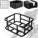 Bike Basket Rear with Liner,Waterproof Cover,Cargo Net Large Rear Bike Basket,Heavy Duty Bicycle Rear Basket for Electric Bike, Ebike,Great for Bike Trip,Carrying Grocery,Ball,Dog (12.7"X11.3"X6")