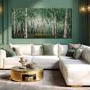 Modern Green Forest Wall Art Birch Tree Artwork for Living Room 29x58 Inch