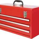Portable Metal Tool Box with 3 Drawers, 20.5-Inch Steel Tool Chest with Top Storage, Ball Bearing Slides, Dual Latch Closure and Carry Handle