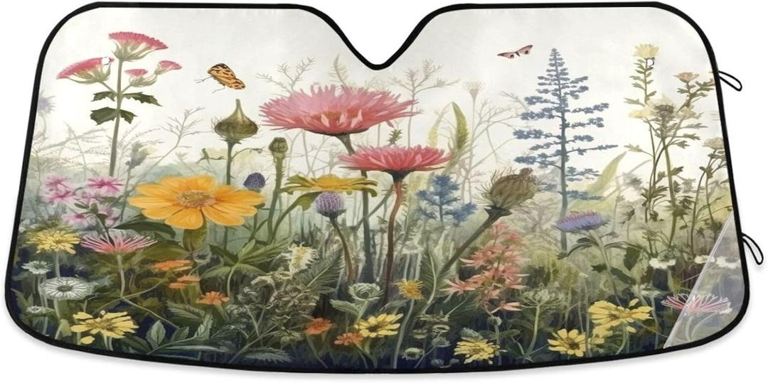 xigua Car Windshield Sunshade for Front Window Wild Flower Foldable Car Windshield Sun Shade Auto Sun Visor Blocks Heat Portection UV Rays and Keeps Vehicle Cool, 55"x27.6" (A03)
