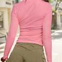 Fisoew Womens Cropped T Shirts Floral Print Mesh Long Sleeve Crew Neck Casual Tee Shirt Tops Y2K Going Out Outfits (Pink, S)