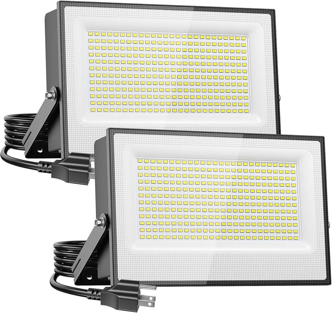 Onforu 300W Flood Lights Outdoor,30000lm Bright LED Work Light with Plug,Daylight White LED Stadium Lighrs,IP66 Waterproof Security Yard Lights for Yard Garage Stadium 2 Pack, normal