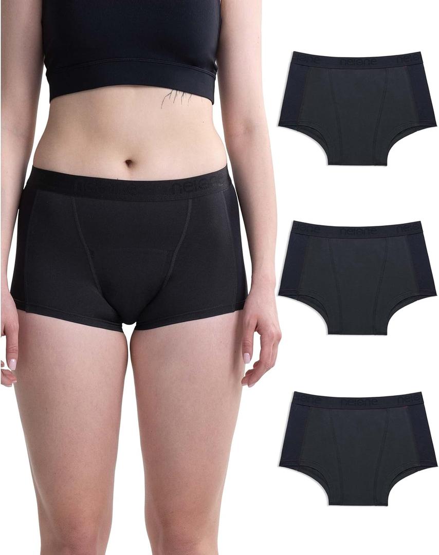 Neione Women Period Underwear Heavy Flow Cotton High-Waisted Sleep Boyshort Menstrual Panties Holds 4 Tampons (Medium, Rebel)