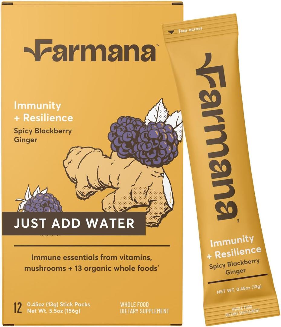 Immune Support Drink Mix - Immune Support with Mushrooms and Botanicals - Antioxidant-Rich Vitamin D & C Blend - Daily Immune Booster with Organic Ingredients - Spicy BlackBerry Ginger, Best By: 04/2026