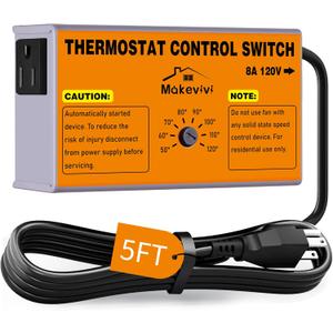 Attic Fan Thermostat-Control, Adjustable Thermostat with Overload Protector, Temperature Controlled Attic Fan, with Socket Easy to Install, Exhaust Fan Temperature Controller for Workshop, Greenhouse