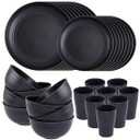 Supernal Wheat Straw Dinnerware Sets,Plates and Bowls Set, Dish Sets for 8, Unbreakable Plate for 8 Dishwasher Safe,Reusable Dinnerware Black16pcs Plates, 8pcs Bowls, 8pcs Cups.