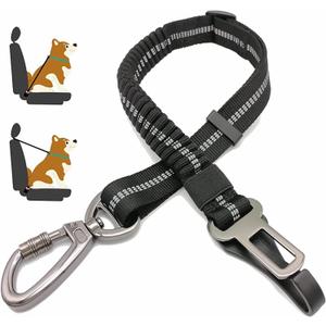 Dog Seat Belt,Adjustable Dog Seatbelt for Car,3 in 1 Dog Safety Belt Leash,Reflective Bungee Dog Car Seatbelt with Hook& Buckle, Dog Car Seat Belt with Aviation Zinc Alloy Rotatable Carabiner, Black