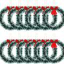 12 Inch Christmas Wreath with Red Bow Bulk Artificial Christmas Garland Creative Winter Decoration Christmas Tree Hanging Ornaments for Window Front Door Kitchen Shop Indoor Outdoor (White)