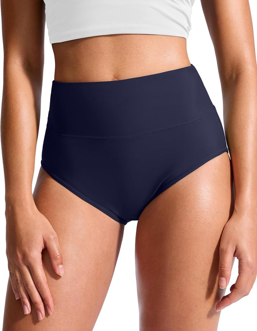 G Gradual Women's High Waisted Bikini Bottoms Tummy Control Swim Bottom Full Coverage Bathing Suit Swimsuit Bottoms for Women (Navy) Size XS