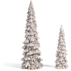 RM ROOMERS 2Pcs Resin Christmas Tree Statues Clearance, Table Top Small White Christmas Decorative Figurine Set, Indoor Artificial Xmas Tree Figurines for Desk Mantel Decor Gifts