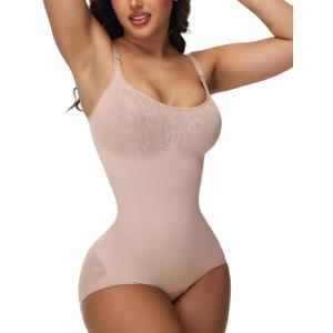 SHAPSHE Shapewear Bodysuits for Women Tummy Control Body Shaper Seamless Sculpting Snatched Low Back Waist Body Suit (Small, Tan)