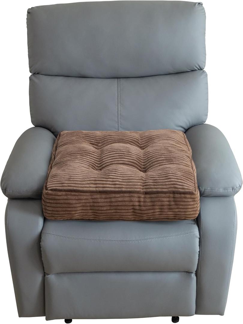 HIGOGOGO Tufted Corduroy Recliner Seat Cushion for Elderly, High Density Foam Large Square Seat Cushion for Recliner Chair, Floor Pillow, Office Chair, Car, No Pressure on Thighs, 20x20x4 (Brown)