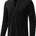 JOGAL Mens Renaissance Shirt Medieval Pirate Viking Halloween Costume Gothic Steampunk Retro Long Sleeve Lace Up Shirts (Black, XXL)