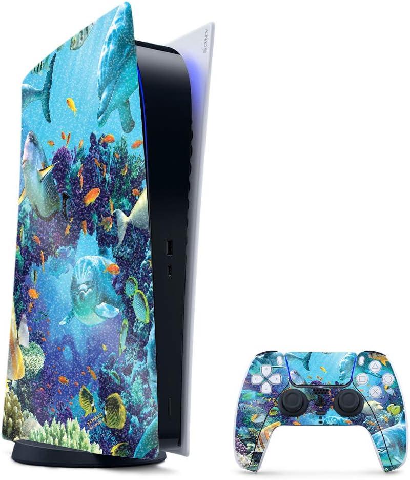 MightySkins Glossy Glitter Gaming Skin for PS5 / PlayStation 5 Digital Edition Bundle - Ocean Friends | Durable High-Gloss Glitter Finish | Easy to Apply and Change Styles | Made in The USA