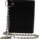 Men's RFID Blocking Premium Leather Chain Trifold Wallet (Black with Chain)