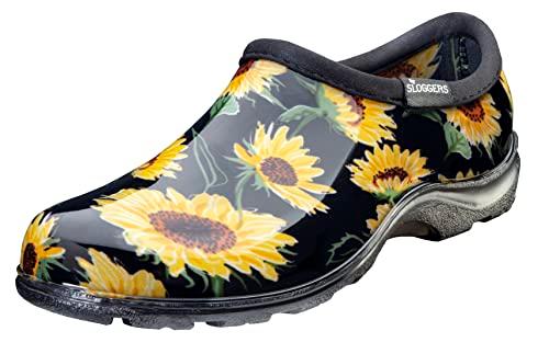 Sloggers Original Waterproof Rain and Garden Shoe for Women– Outdoor Slip-On Garden Clog - Made in The USA with Premium Comfort Insole and Arch Support - Sunflower Print Black, Size 7