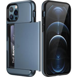 JETech Wallet Case for iPhone 12/12 Pro 6.1-Inch with Card Holder, Dual Layer Shockproof Protective Phone Cover, Sliding Hidden Slot (Sea Blue)