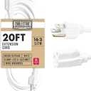 20 Foot Outdoor Extension Cord - 16/3 SJTW White 16 Gauge Electrical Cable with 3 Prong Grounded Plug