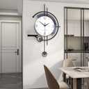 Modern Wall Clock Large Minimalist Decorative Wall Clocks Creativity Silent Non Ticking Pendulum Clocks with Storage Rack Art Decor Quartz Clock for Living Room Bedroom Kitchen Office (Small)