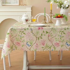 Rectangle Waterproof Tablecloth Linen Textured Table Cloth,Stain and Wrinkle Resistant Washable Fabric Table Cover for Dining, Party, Camping and Outdoor, 54 x 54 Inch, Pink Flower