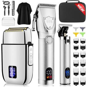 Suttik Professional Hair Clippers Set for Men, Electric Foil Shavers for Men, Barber Kit Clipper and Trimmer Set with Travel Case (Silver)