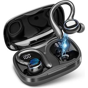 Wireless Earbuds Bluetooth Headphones Sport, 2024 Bluetooth Earbuds Stereo Ear Buds, Noise Cancelling Mic, IP7 Waterproof Headset for Workout/Running Black