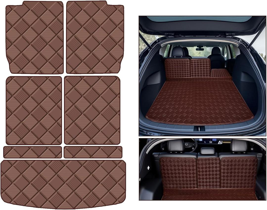Cargo Mat & GMC Acadia 2017-2023 (6-Seat Only) Trunk Mat + 2ND&3RD Row Rear Backrest Mat Accessories All Weather Premium Leather Car Trunk Liner Cover Protector