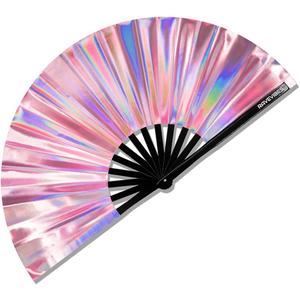 Holographic Rave Fan - Pride Fan and Festival Fan - Large Folding Fan for Festivals, Halloween, Burlesque, Drag Queen, Rainbow & Pride for Women & Rave Accessories - Clack Fan Hand Fan (Velvet)