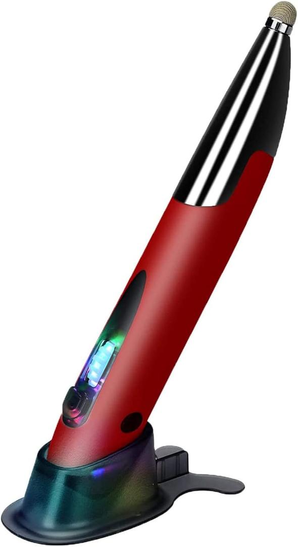 lychee Rechargeable Pocket Pen Mouse, Left/Right-Handed Wireless Optical Ergonomic Mouse with Stylus Function RGB Backlit Type-C & Micro USB Adapter for PC Laptop Notebook Mac (Red)