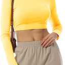 Design by Olivia Women's Long Sleeve Crop Top Sexy Slim Fit Crew Neck Cropped Shirts Y2K Fall Basic Teen Girl Style Yellow L
