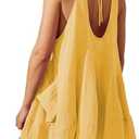 Yioaga Women Casual Summer Dresses Sleeveless Crew Neck Backless Tunic Mini Dress Loose Flowy Tank Sundress with Pockets Small