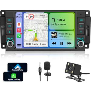 Car Stereo for Jeep Wrangler JK 2007-2018 Chrysler Dodge Ram 1500 with Wireless CarPlay & Android Auto, 7 Inch Touch Screen GPS Navigation System with WiFi FM Bluetooth SWC (Black)