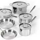 All-Clad D3 Stainless Steel 10 Piece Cookware Set- Made in USA- Includes Frying Pans, Saucepan, Sautpan, Stockpot - Professional Grade -Oven Safe & Induction Compatible