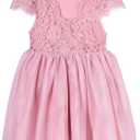 Niyage Toddler Girls Tulle Princess Party Dress Baby Elegant V-Back Lace Flower Girl Dresses (5-6 Years, Knee-pink)