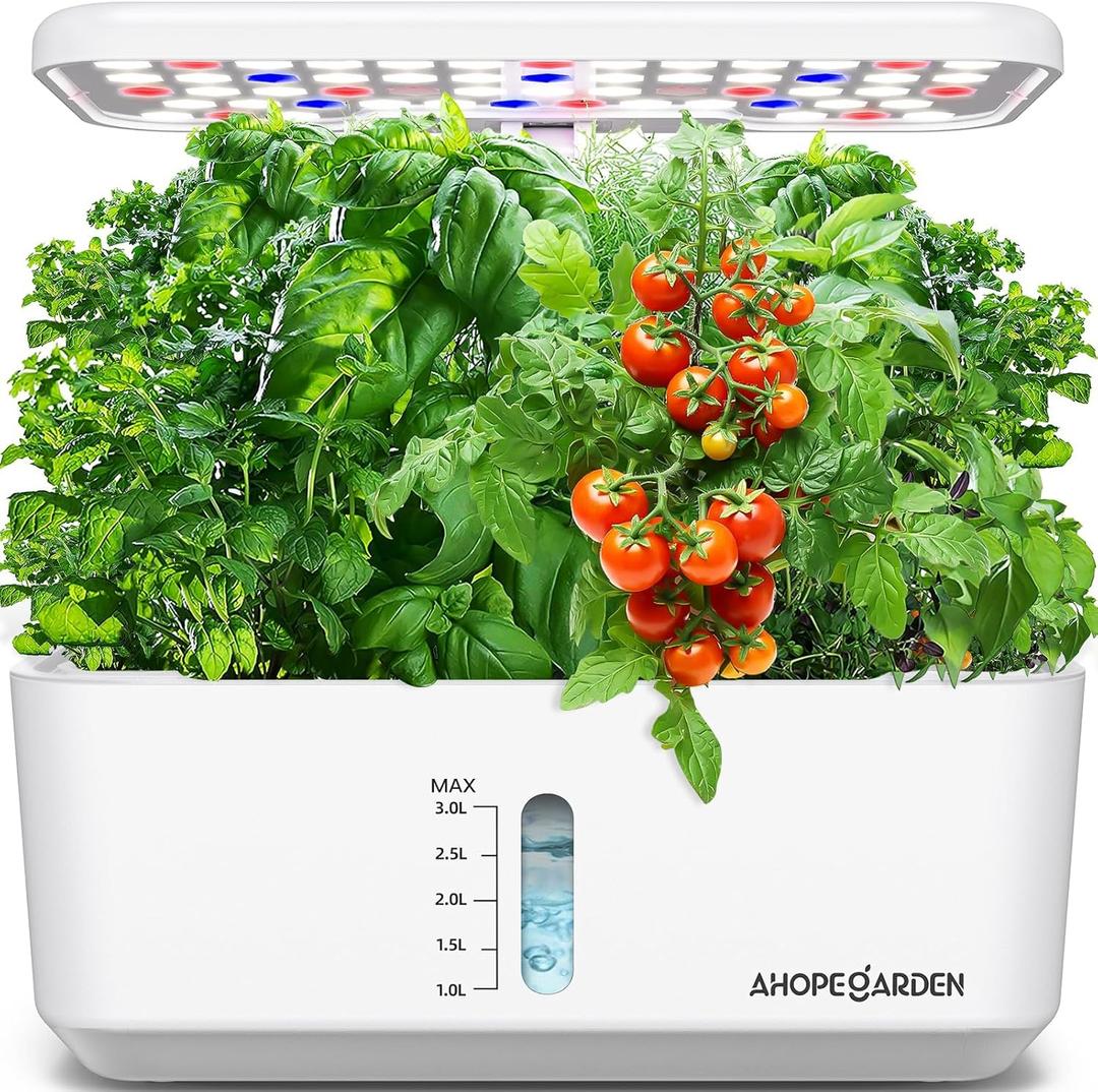 Ahopegarden Indoor Garden Hydroponics Growing System: 10 Pods Plant Germination Kit Aeroponic Herb Vegetable Growth Lamp Countertop with LED Grow Light - Hydrophonic Planter Grower Harvest Lettuce (White)
