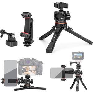 Zeadio Heavy Metal Tripod Kit: 1/4" Screw Adapter Tripod Mount for Travel | Recording | Vlog & Camera | iPhone Vlogging Kit & Camera Stand with 360 Ball Head