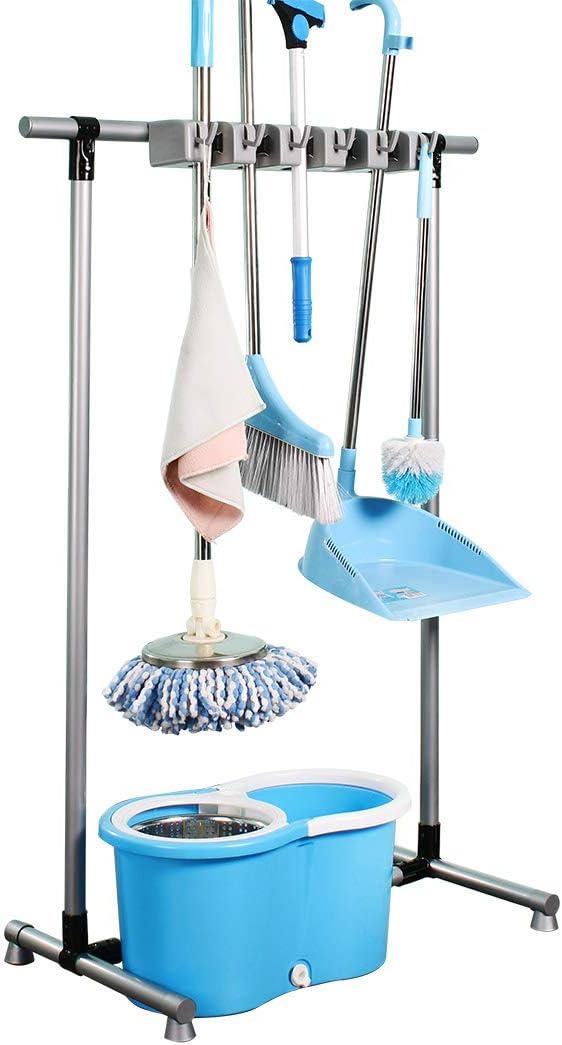Broom Mop Holder Floor-Mounted mop Rack Cleaning Tool storage for laundry room closet organizer (6racks), Grey 