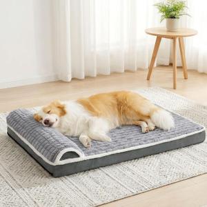 Orthopedic Dog Bed Large Sized Dog with Pillow 36''X24'', Waterproof Soft Comfortable Egg Crate Foam Pet Crate Beds Mat with Removable Washable Cover and Non-Slip Bottom, Grey