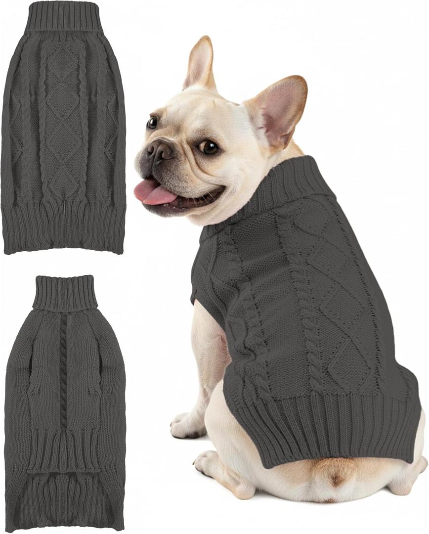 Dog Sweaters for Small Medium Large Dogs Cats, Soft Warm Turtleneck Pullover Solid Cable Knit Fleece Stretch Pet Clothes,Classic Fuzzy Coat for Puppy Girl Boys for Fall Winter Cold Weather
