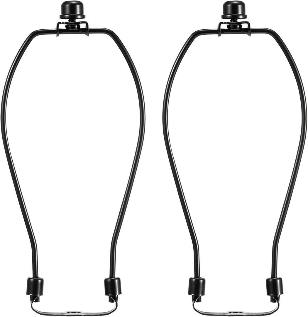 Lamp Harp 8 Inch, Saangseon Light Duty Polished Black Lamp Shade Holder Replacement with Finial and 3/8 Detachable Saddle Base, Set of 2 DIY Lighting Accessories