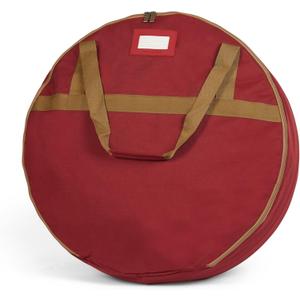 Covermates Keepsakes Wreath Storage Bag  Heavy-Duty Polyester with Buckle Straps & Interior Pouch  Protective Holiday Wreath Organizer with Handles, D-Ring & Label Window, Red (24 Diameter x 7H - Standard)