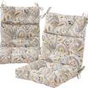 Outdoor Tufted High-Back Chair Cushions, One-Piece Hinged Seat and Back Design, Reversible with 4 Ties, Durable Polyester Fabric, Recycled Fiber Fill - Set of 2, Arctic Paisley