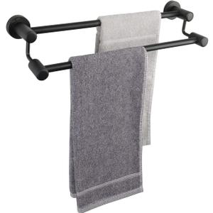 TocTen Double Bath Towel Bar - Thicken SUS304 Stainless Steel Towel Rack for Bathroom, Bathroom Accessories Double Towel Rod Heavy Duty Wall Mounted Towel Holder (Matte Black, 16 in)