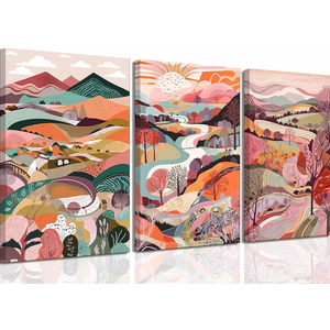 3 Pcs Abstract Colorful Mountains Canvas Wall Art Colorful Watercolor Abstract Forest Natural Scenery Picture Wall Decor Poster Print Artwork for Living Room Bedroom Home Decor