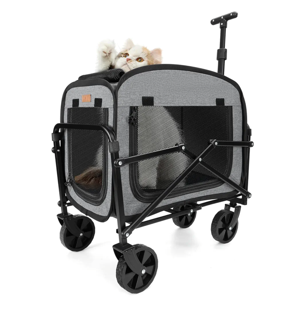 Lekereise Extra Large Pet Carrier with Wheels – Soft-Sided, Foldable, Stable & Ventilated Travel Crate for Cats and Small Dogs, Grey