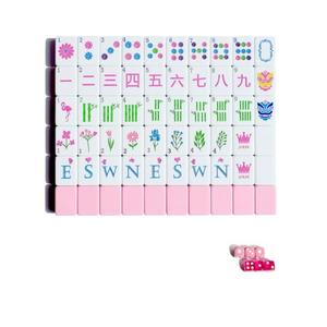 Mahjong Tile Set 160 1.2-inch Engraved Acrylic American Mahjong Tiles Game Set with Bag Cute Mini Mah Jongg Sets with Travel Bags Accessories Pink