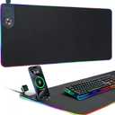 ELUTENG 4-in-1 RGB Gaming Mouse Pad with Phone Holder, Wireless Charging Desk Mat, Waterproof Ultra-Smooth Large Keyboard Pad, Non-Slip Base Home Office Desk Mat 35.43"x15.75"