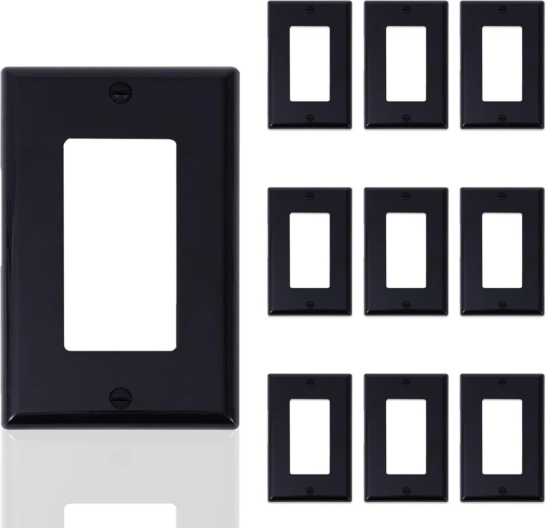 3 x ThunderWay Decorator Light Switch or Receptacle Outlet Wall Plate, Gloss Finish, Size 1-Gang 4.48" x 2.71", Unbreakable Polycarbonate Thermoplastic, UL Listed, Black
