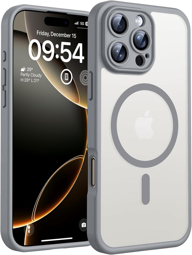 TOCOL Magnetic for iPhone 16 Pro Case, Upgraded Full Camera Protection, Compatible with Magsafe, Drop Protection, Translucent Matte Back Bumper for iPhone 16 Pro 6.3-Inch (Gray)