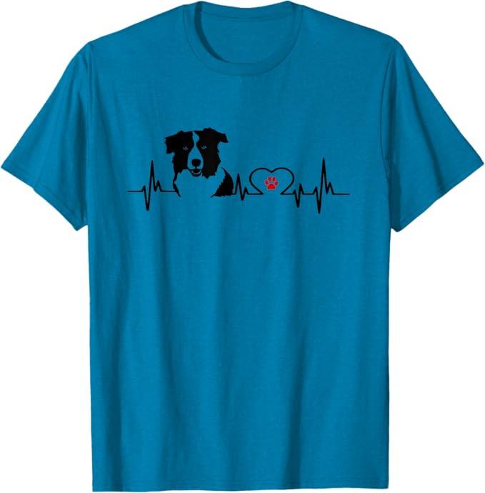 Border Collie Heartbeat Heart Line T-Shirt Gift Idea T-Shirt (Small)